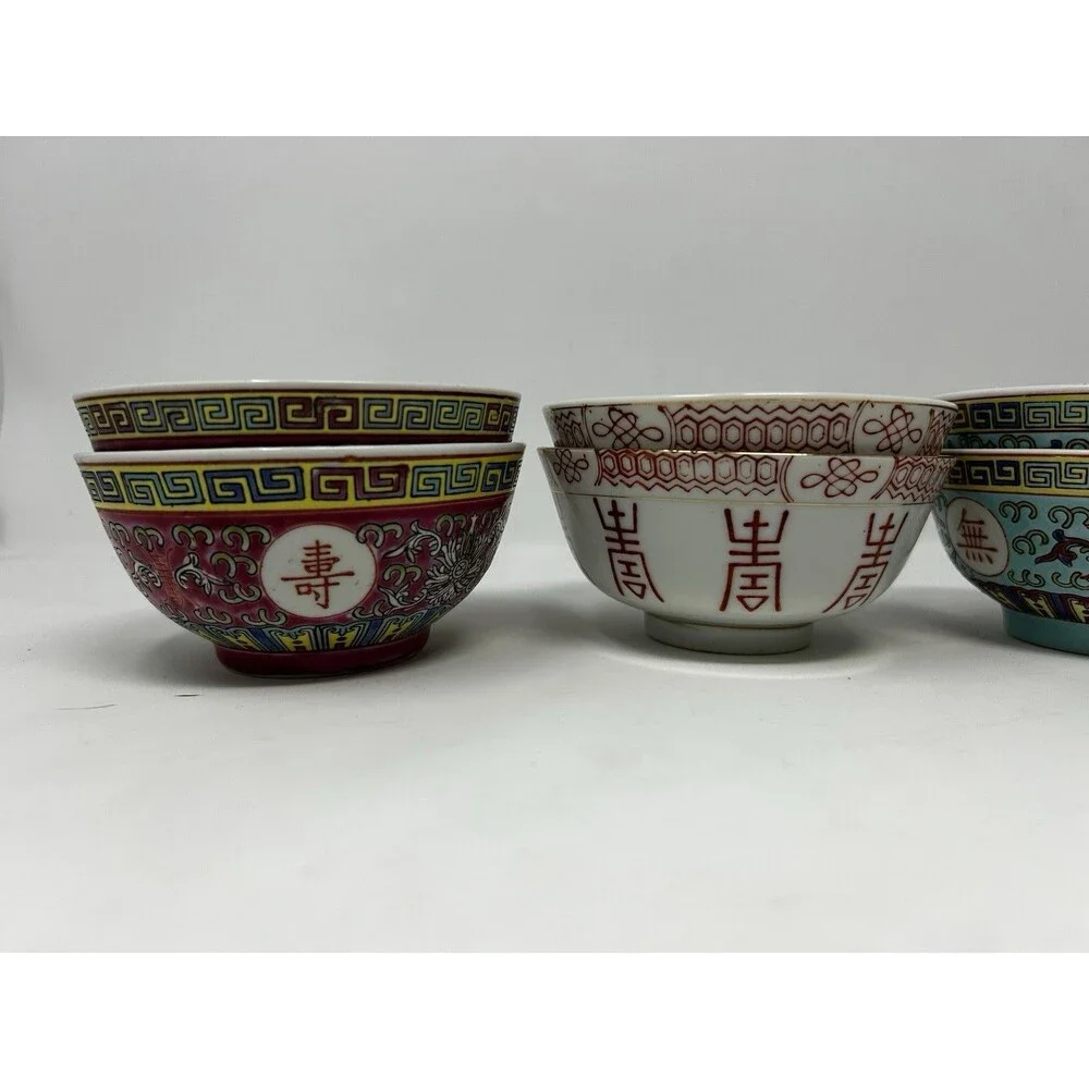 Chinese Porcelain Rice/Soup Bowls Lot of 8 - Jingdezhen Famille Rose & More